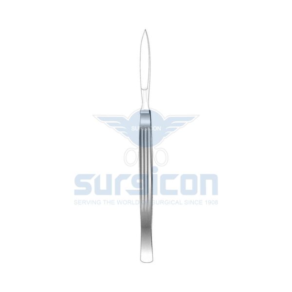 Dissecting-Knive-Solid-With-Grooved-Handle-J-15-027.jpg Bisturiu cu vârf ascuțit J-15-027
